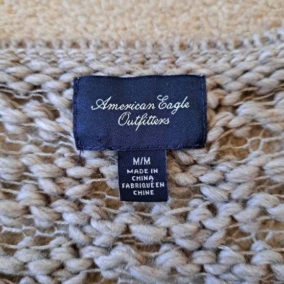 American Eagle Sweater Open Knit Size Medium Taupe Beige Scoop Neck - Picture 3 of 12